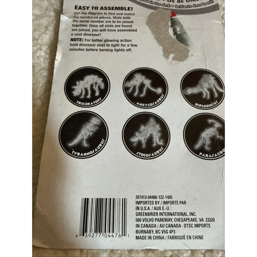 Glows In the Dark DINO BONES Set of 2 Complete Glowing Triceratops Ankylosaurus